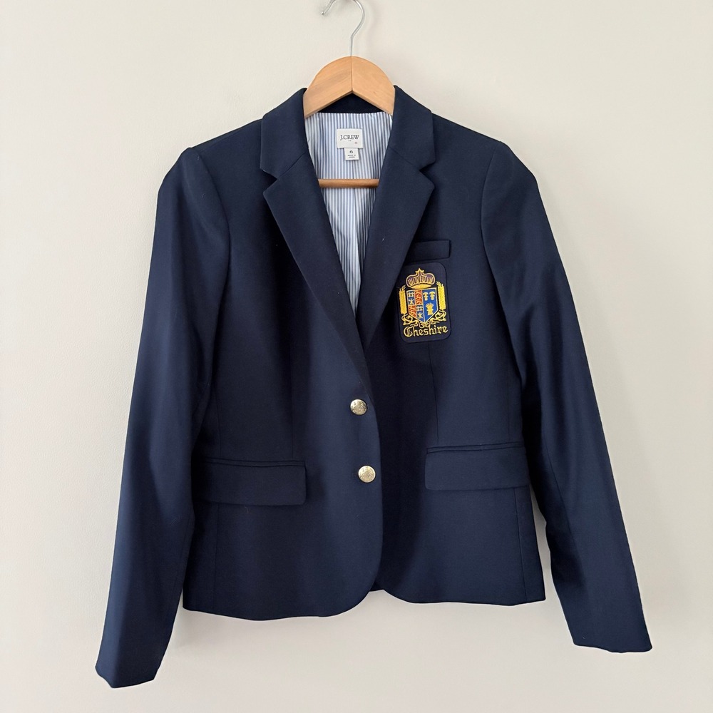 J.Crew Blazer Schoolboy Size 6 Navy Blue Preppy Cheshire Crest Gold Buttons